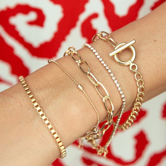 Gold Rhinestone Geometric‎ 5-pcs Bracelet Set - Picture 1 of 5